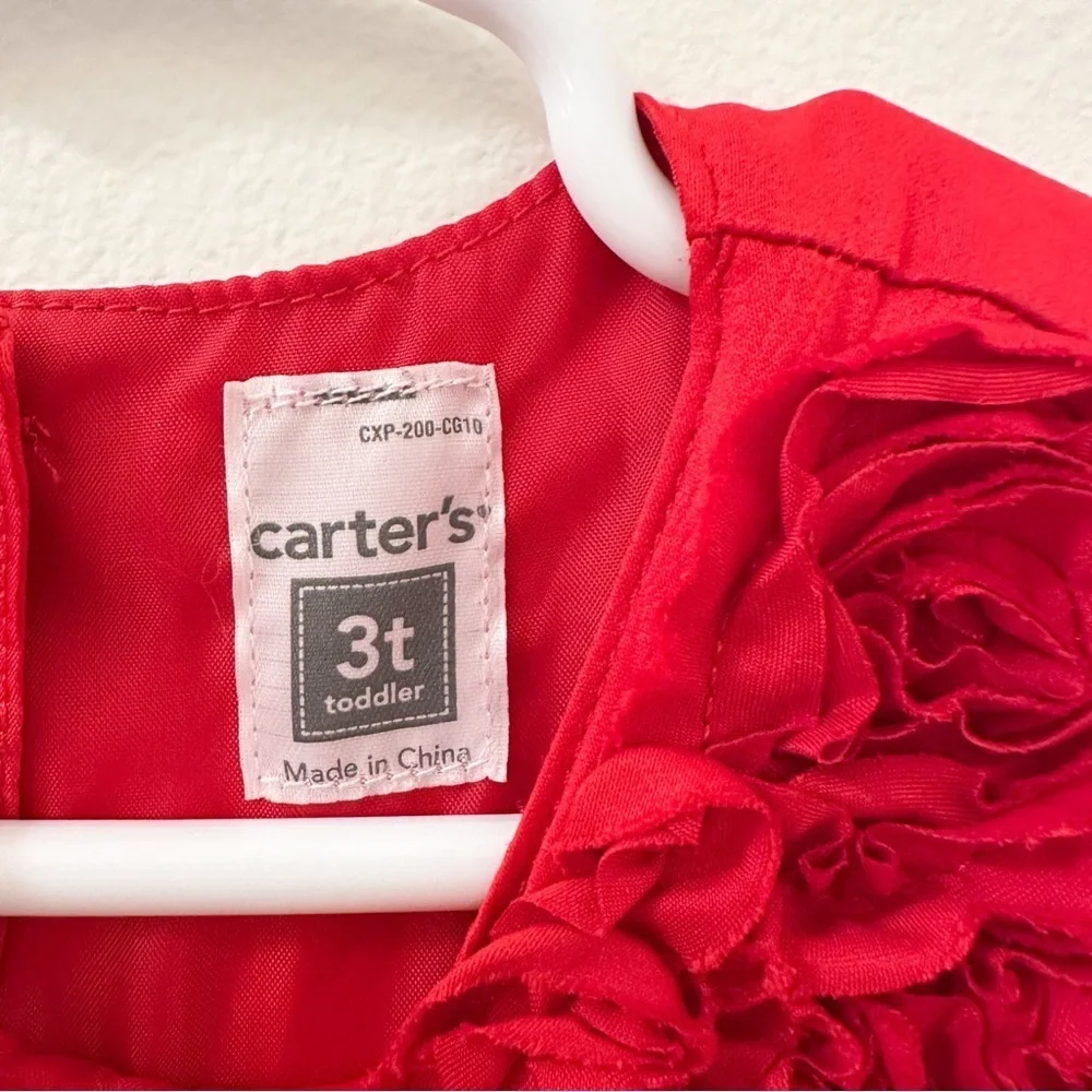 Carter's Toddler Girl Satin 3D Floral Rosette Formal Dress Red sz 3T